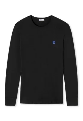 Produktbild von SCHIESSER Revival Herren Shirt - Shirt Friedrich, langarm, einfarbig, Logo Schwarz M
