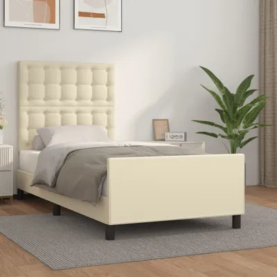 Produktbild von The Living Store Bettgestell mit Kopfteil Creme 80x200 cm Kunstleder