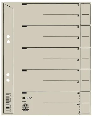 Obrázok produktu pre Leitz 1654-00-85 1654 Trennblätter - Lochung geöst, Überbreite, A4, grau, 100 Stück