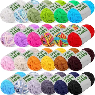 Immagine prodotto di Filato per uncinetto in cotone chenille, disponibile in 24 colori, confezione da 24 gomitoli da 50 grammi ciascuno, con accessori inclusi