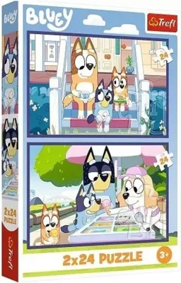 Zdjęcie produktu dla Trefl Puzzle Bluey 2 x 24 el. Zabawna Bluey, 24 szt., Kreskówki, 3 lat(a)