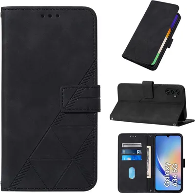 Obrázek produktu pro Flipové kožené pouzdro pro Samsung Galaxy A34 5G peněženkový design pouzdro s embosováním, držákem karet a stojánkem černé