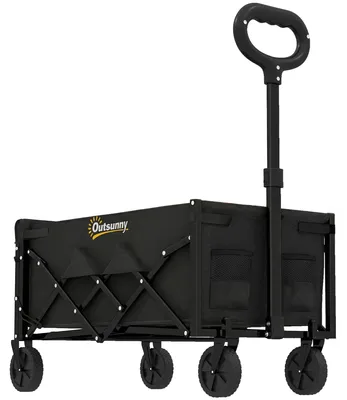 Produktbild von Bollerwagen 60L Faltbarer Handwagen Gartenwagen Transportwagen mit Teleskop Griff Heckklappe Getränkehalter