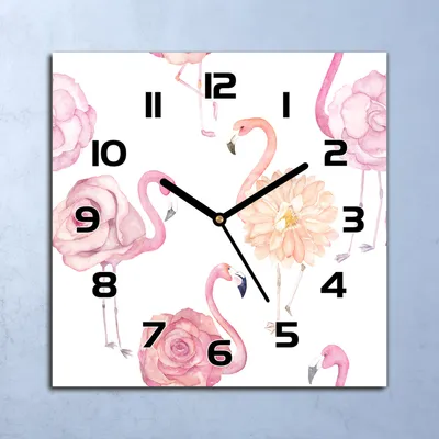 Produktbild von Wanduhr Echt-Glas-Küchenuhr Flamingo Rosen Quarz Lautlos 30x30 Deko Bilder
