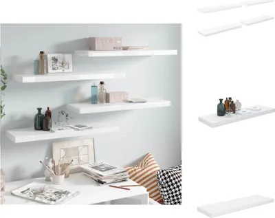 Obrázek produktu pro vidaXL Plovoucí police 4 ks. MDF 80x23,5x3,8 cm, bílá, vysoký lesk - Nástěnné police