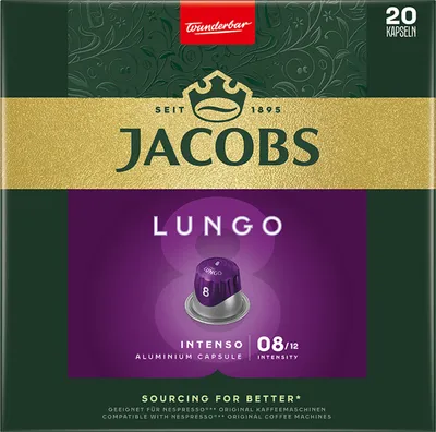 Produktbild von Kapsułki Jacobs Lungo 8 Intenso 20 aluminiowych kapsułek do Nespresso 104 g