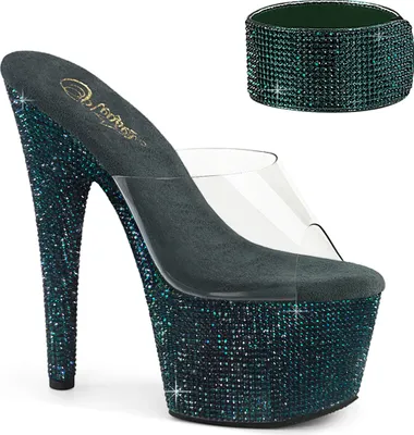 Produktbild von BEJEWELED-712RS Damen Slipper von Pleaser, Transparent Dunkelgrün , EU 38, US 8