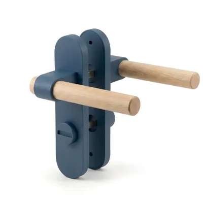 Produktbild von Türdrücker-Garnitur mit Langschild | Blau | Modernes Design | Nachhaltiger -Kunststoff | Komplett-Set inkl. Montagematerial
