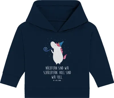 Produktbild von Mr. & Mrs. Panda Organic Baby Hoodie Einhorn Party 24. - 36. Monat - French Navy - Geschenk, Unicorn, Alkohol, Disco, Geburtstag, Kapuzensweatshirt, Kapuzenshirt, Club