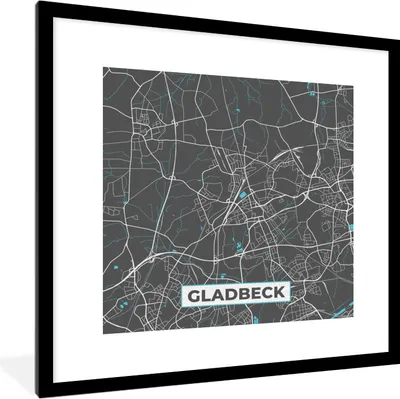 Produktbild von MuchoWow® Gerahmtes Poster Stadtplan - Karte - Gladbeck - Deutschland - Karte 40x40 cm - Poster mit Schwarzem Bilderrahmen Wandposter Rahmen Foto Bilder - Poster - Plakat im Rahmen