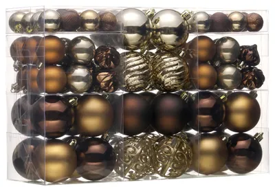 Weihnachtskugeln 100er Set, kupfer-gold, unzerbrechlich, Kunststoff