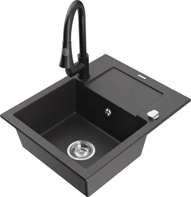 Produktbild von Mexen Enzo 1 Becken-Granitspüle mit Abtropffläche und Mischbatterie Elia, Schwarz gesprenkelt - 6506-76-670101-70