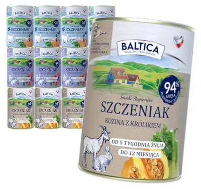 Zdjęcie produktu dla Baltica Mix Smaków 12x400g Bezzbożowa Mokra Karma Dla Szczeniąt Jagnięcina Indyk Kozina
