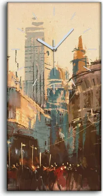 Produktbild von Wohnzimmer-Bild Leinwand Uhr Quarz 30x60 Stadt modern Menschen Straße Gebäude - weiße Hände