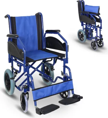 Produktbild von Rollstuhl faltbar Mobiclinic Feststellbremse Sitzhöhe 45 cm abnehmbare Fußstützen klappbare und gepolsterte Armlehnen stabil blau Maestranza