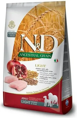 Obrázek produktu pro Farmina N&D ANCESTRAL GRAIN DOG LIGHT - CHICKEN. SPELT.OATS AND POMEGRANATE ADULT MEDIUM & MAXI 12kg