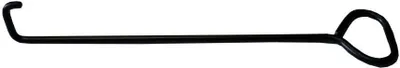 A black metal moving hook with a loop handle and a hook end, isolated on a white background.