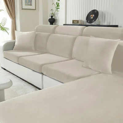 Produktbild von Bankbezug Stretch, Samt, 2-Sitzer, Beige, Antirutsch, für Wohnzimmer