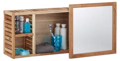 Wandregal mit Spiegel, Walnussholz, 80 cm, Badezimmer