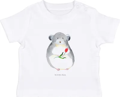 Produktbild von Mr. & Mrs. Panda Organic Baby Shirt Chinchilla Blume 12. - 18. Monat - Weiß - Geschenk, Lustige Sprüche, Öko T-Shirt, Kleinkind, Liebeskummer, , Kummer, Chaos, Büro