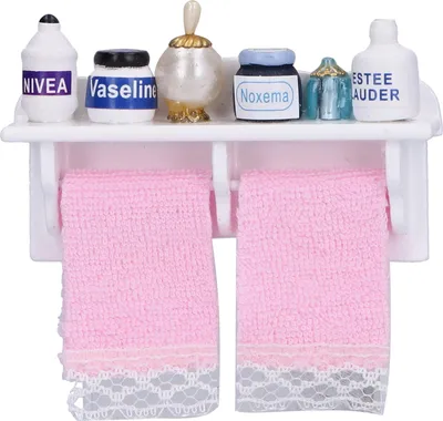 Immagine prodotto di 1:12 casa delle bambole bagno accessori in miniatura in legno porta asciugamani bottiglie decorazione