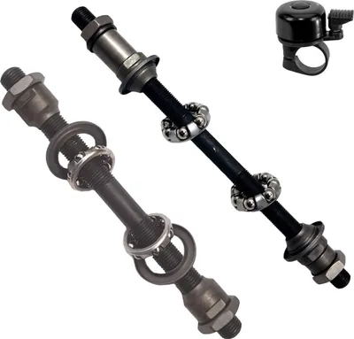 Produktbild von Set Angebot Fahrrad Achse Hinterradachse/Vorderachse Ø 9,5 mm Länge 178mm/130mm inkl. maxxi4you Fahrradklingel