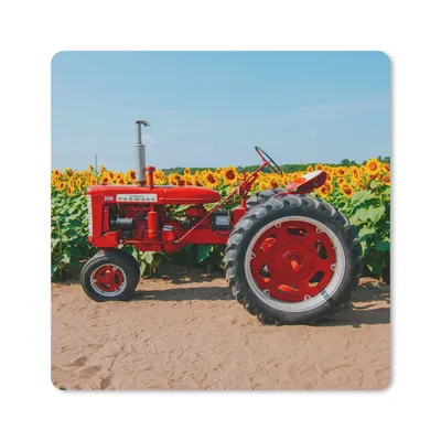 Produktbild von MuchoWow® Mauspad Mousepad Traktor - Rot - Sonnenblume - Bauernhof - Blumen 30x30 cm - Mousepads - Maus Mat - Pad - Mausunterlage - Gaming