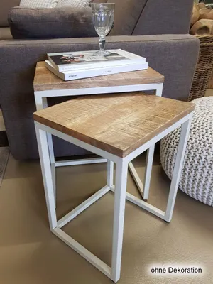 Produktbild von Soma Couchtisch Set 2 Stück Wohnzimmer Tisch Satztisch Dallas Metall-Gestell schwarz oder weiß (BxHxL) 40 x 50 x 65 cm reinweiß - tabacco