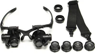 Produktbild von 10x 15x 20x 25x Lupenbrille LED Lampe Lupe Augenlupen Schmuckpflege mit 8 Stück Ersatz