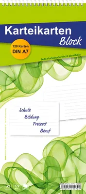 Produktbild von RNK Karteikartenblock A7 liniert weiß 120 Karten Doppelspiralbindung