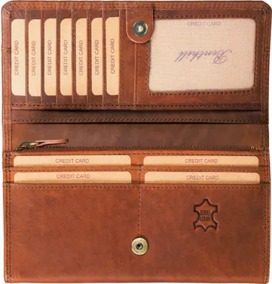 Produktbild von Benthill Damen Geldbörse Echt Leder - Portemonnaie XXL mit RFID Schutz - Vintage Damenbörse Groß mit vielen Kartenfächer