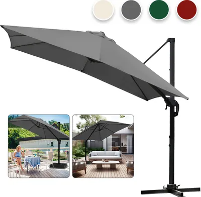 Obrázok produktu pre Bettizia 300 cm slnečník záhradný slnečník s kľukou, naklápateľný, UV50+ LED sivý