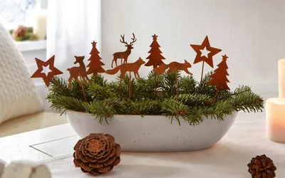 Image de 9 Décodeur "Forêt d'hiver" en métal, aspect rouille, pour arrangement et pot de fleurs
