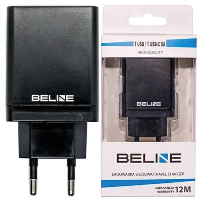 Productafbeelding van Beline Ład. Netadapter. 1x USB-A, 1x USB-C, 5A, 18W, zwart/zwart (alleen adapter)