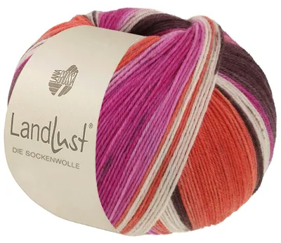 Produktbild von Lana Grossa Landlust DIE SOCKENWOLLE 100 g 4-fach Sockenwolle von Lana Grossa und Landlust 420 m Farbe 135 - Graubraun/Fuchsia/Ecru/Terrakotta/Orchidee Gestreift