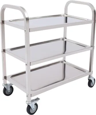 Produktbild von Servierwagen KüChenwagen KüChentrolley Rollwagen AbräUmwagen Edelstahl TransportabräUmwagen GeträNkewagen Transportwagen Teewagen Beistellwagen Speisewagen 3BöDen FüR Restaurant KüChen Oder Hotel