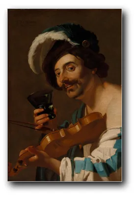 Produktbild von Kunstdruck „Geigenspieler mit Weinglas“ von Dirck van Baburen – 40×60 cm – ungerahmt