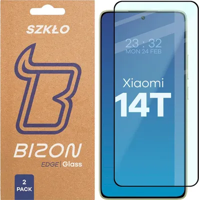 Produktbild von 2x Gehärtetes Glas für Xiaomi 14T, Bizon Glass Edge Duo, Schwarzer Rahmen