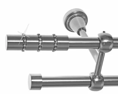 Produktbild von Gardinenstange Set Edelstahl Look Metall Ø 19mm zur Deckenbefestigung 2-lauf Kristall, Länge wählbar D28 E67 E61