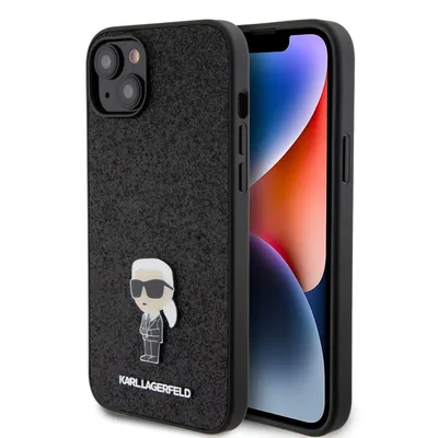 Immagine prodotto di Karl Lagerfeld Custodia fissa Glitter Metal Ikonik per iPhone 15 Plus Nero