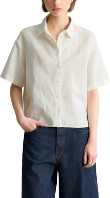 Produktbild von Marc OߴPolo Denim Damen Kurzarmhemd mit Kentkragen Relaxed Fit, Weiß (Silky Whit