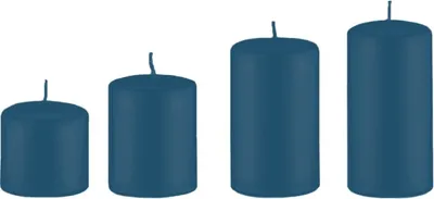 Produktbild von 4er Set Adventskerzen, Stumpenkerzen abgestuft Petrol Blau Ø 6 cm (Höhen 6, 8, 10 und 12 cm)