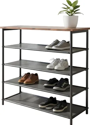 Produktbild von Relaxdays Schuhregal, HBT: 75x75x30 cm, 4 Vliesebenen für 12 Paar Schuhe, Ablage, Industrial Schuhablage, schwarz/braun