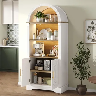 Produktbild von STILVORA Highboard mit verstellbaren Regalböden und LED-Beleuchtung, Küchenschrank mit großem Stauraum, Wohnzimmerschrank für Esszimmer und Küche