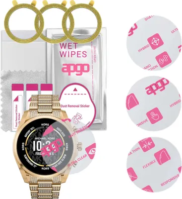 Produktbild von apgo 3 Stück Schutzglas, klar, kompatibel mit Michael Kors MKT5136V Smartwatch, Hybrid 8H, Ersatz für Hartglas, Displayschutzglas, Bildschirmschutz, Displayschutz, kratzfest