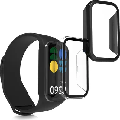 Produktbild von kwmobile 2x Cover kompatibel mit Xiaomi Redmi Band 2 Hülle - Fullbody Fitnesstracker Case Set aus Glas - Transparent Schwarz