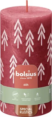 Produktbild von Kerze RUSTIC WALZE ´DELICATE RED WITH TREE´ 130/68