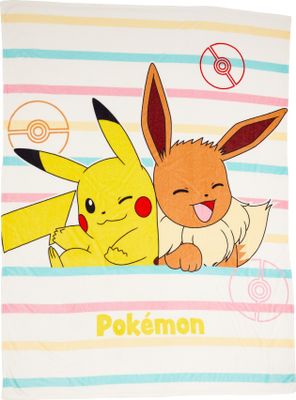 Pokémon Kuscheldecke für Kinder mit Pikachu und Evoli Motiv · Bunte Tagesdecke 150x200 cm aus 100% flauschigem Polyester · Pflegeleicht Farbbeständig