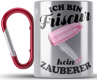 Produktbild von Trendation - Friseur Edelstahl Tasse Karabiner Geschenk Zuebhör Geschenkideen Friseursaloneröffnung Frisörin Edelstahl Tasse Karabinern Karabiner Edelstahl Tasse Karabiner Edelstahl Spruch Friseurin (Rot)
