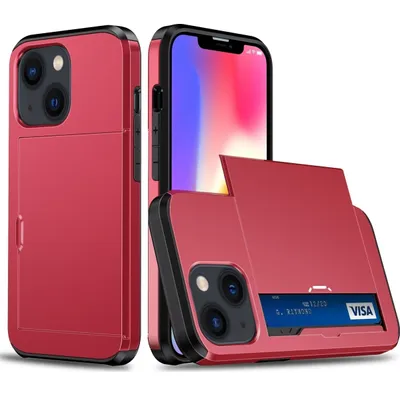 Produktbild von Mobigear Card iPhone 15 Hülle Hardcase Backcover Stoßfest mit Kartenhalter - Rot